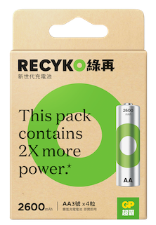 綠再3號AA充電電池2600mAh (4入裝)